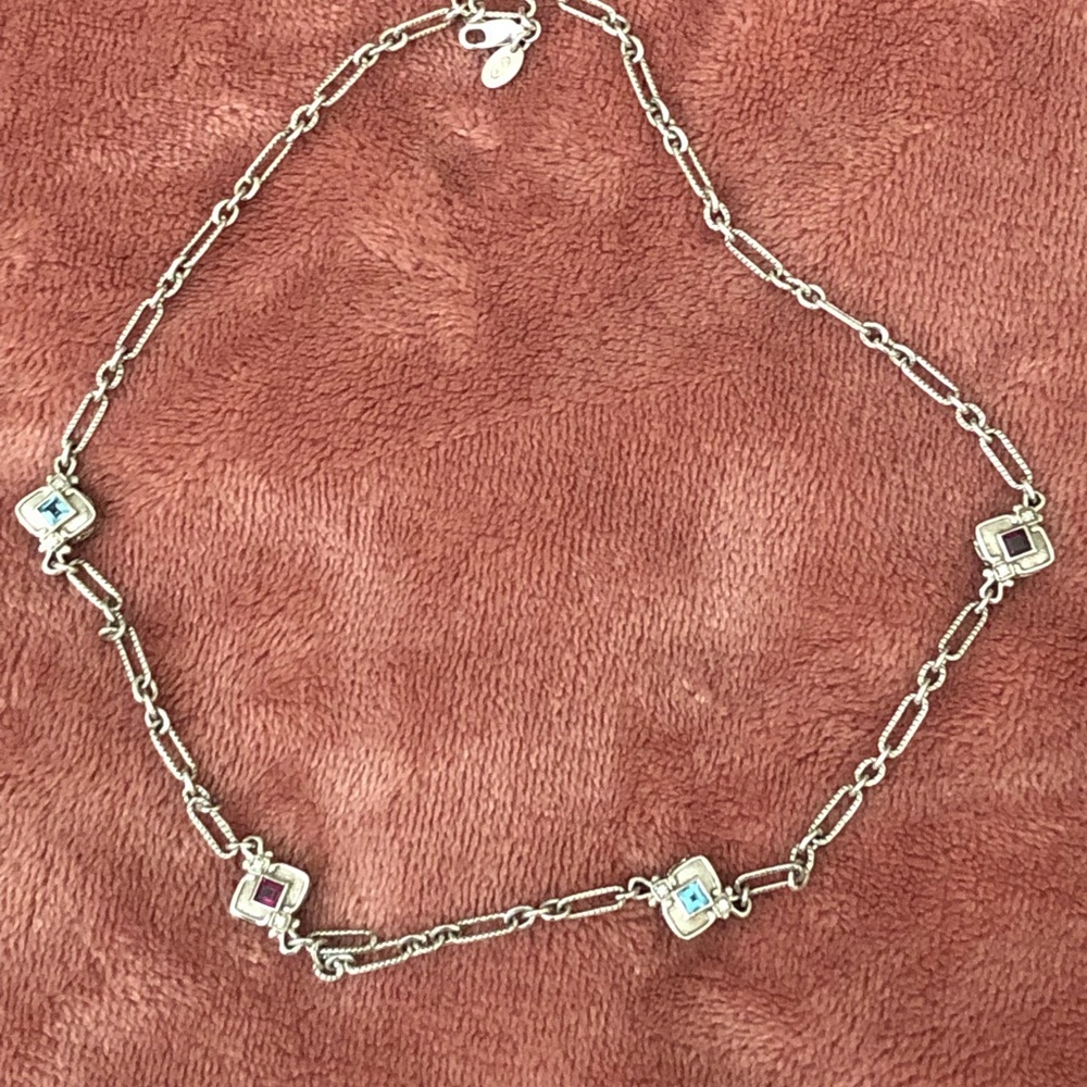 Sterling silver amethyst and blue topaz necklace